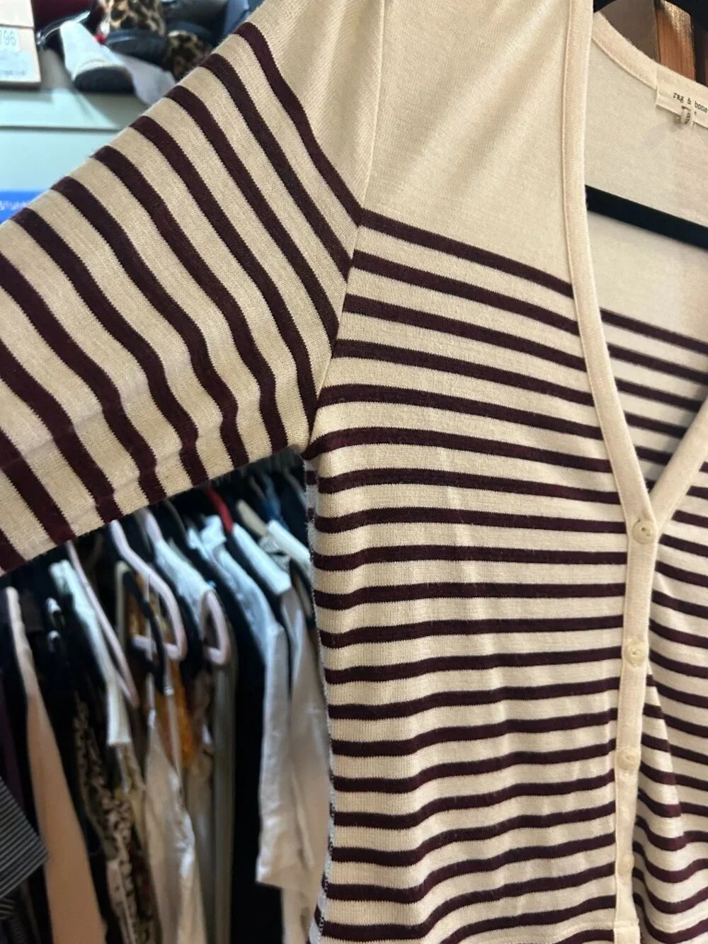 Rag & Bone The Knit Breton Stripe Cropped Cardigan
